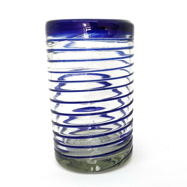 Ofertas / Juego de 6 vasos grandes con espiral azul cobalto, 14 oz, Vidrio Reciclado, Libre de Plomo y Toxinas / stos elegantes vasos cubiertos con una espiral azul cobalto darn un toque artesanal a su mesa.